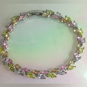 Crystal Colorful Spring Leaf Design Tennis Bracelet